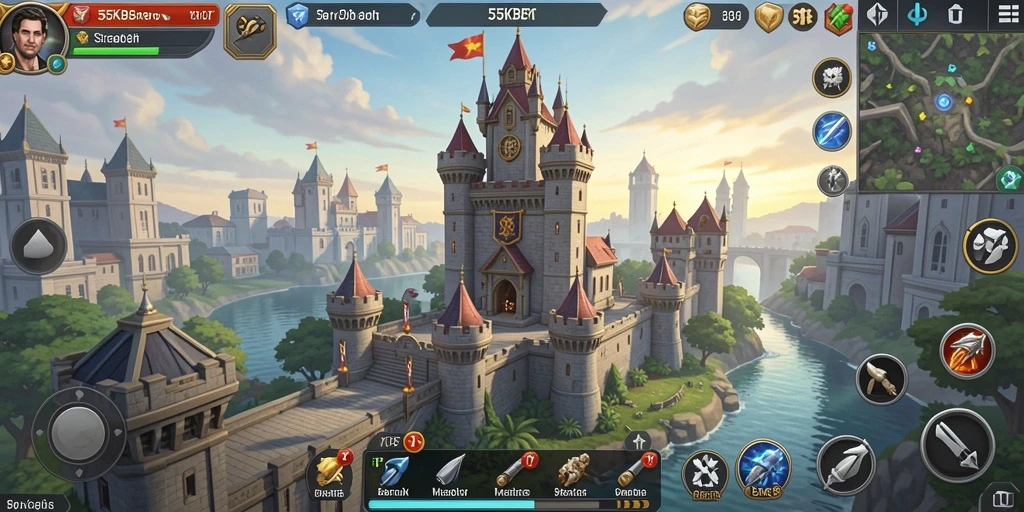 Screenshot gameplay Tower Defense 55KBET dengan menara dan musuh.
