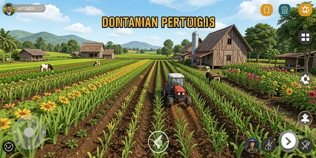 Tangkapan layar gameplay API5000 yang menunjukkan ladang penuh hasil panen.