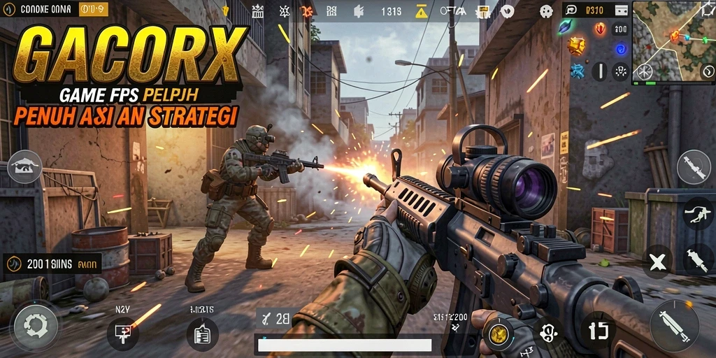 Tangkapan layar menampilkan pertempuran intens dalam GACORX di mode FPS.