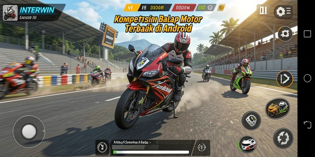 Tampilan gameplay mendebarkan dari balapan motor di INTERWIN.