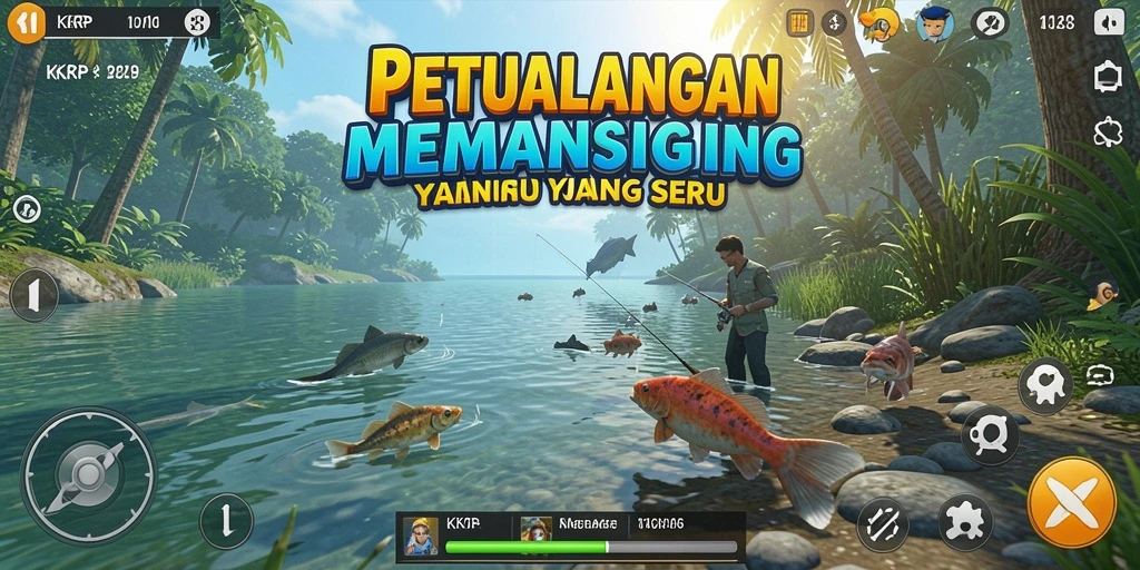 Screenshot permainan KKRP dengan pengalaman memancing yang seru.