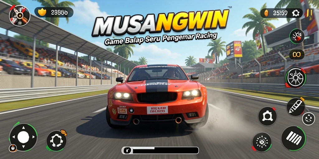 Gameplay seru pada MUSANGWIN dengan balapan yang mendebarkan.