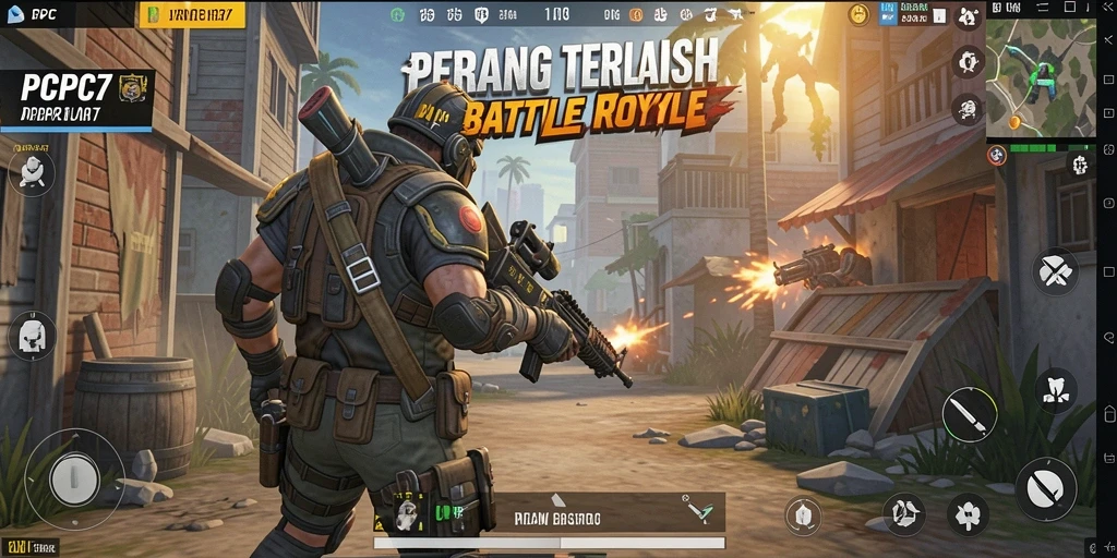 Screenshot utama gameplay PCPC7 yang menampilkan aksi Battle Royale yang seru.