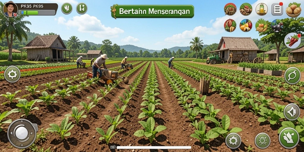 Gameplay PK95 yang menarik dengan potret kebun yang indah.