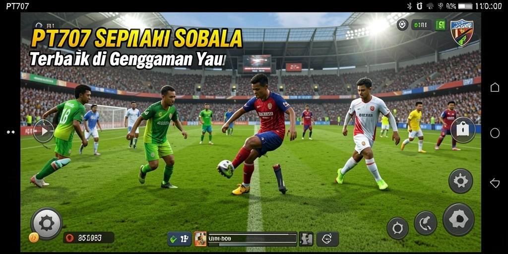 Tampilan dinamis dari gameplay sepak bola PT707 yang mendebarkan.