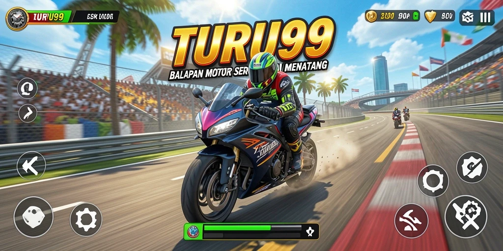 Tampilan gameplay TURU99 saat balapan motor seru dan mendebarkan.